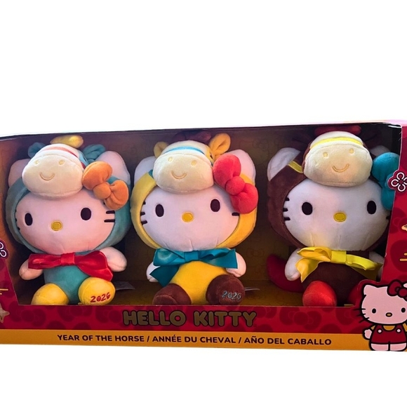 Brand New Limited Edition Sanrio Hello Kitty Year of The HORSE trio Plush Set